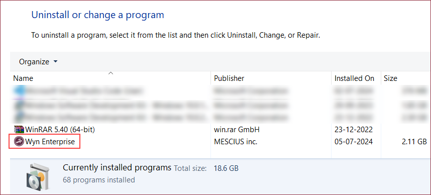WynUnistall-programlist