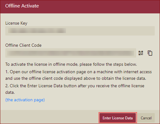 click enter license data