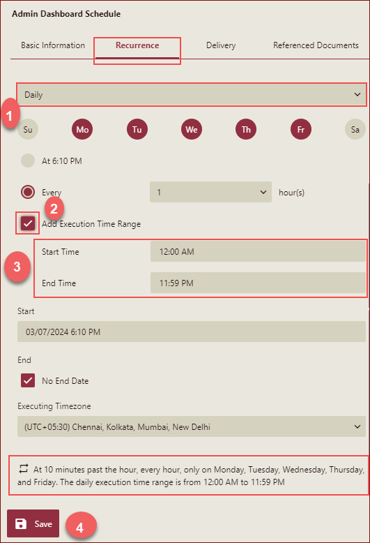 dashboard template execution time range