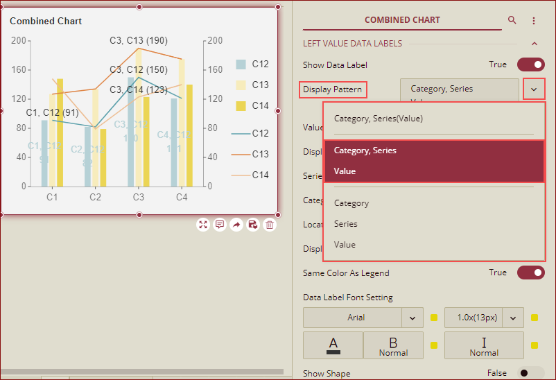 display pattern dropdown list _combined chart