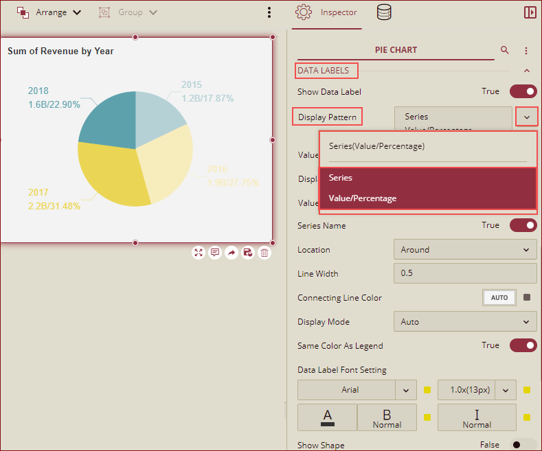 display pattern dropdwon options_Pie chart