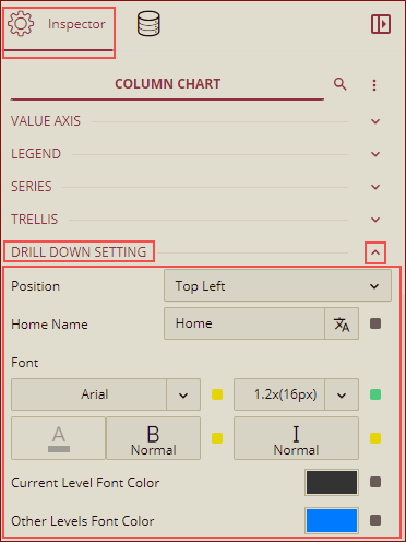 drill down setting_inspector tab