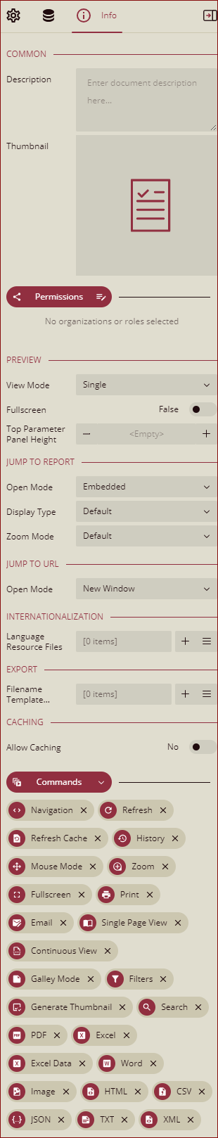 info panel properties