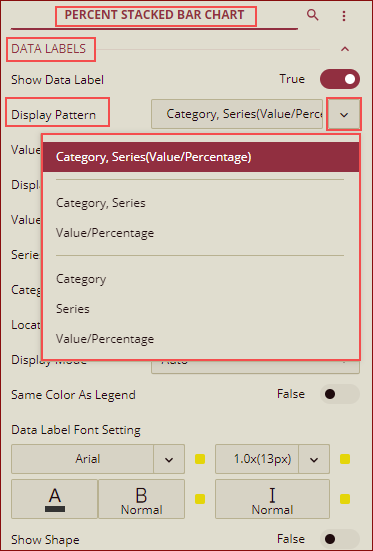 percentage stacked Bar chart_display pattern