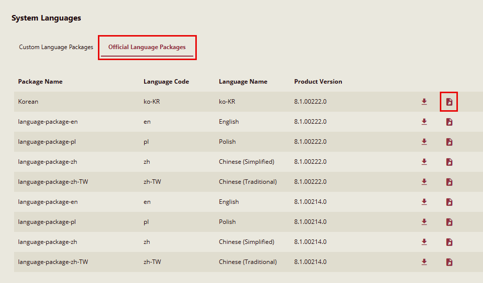 Official Language Packages