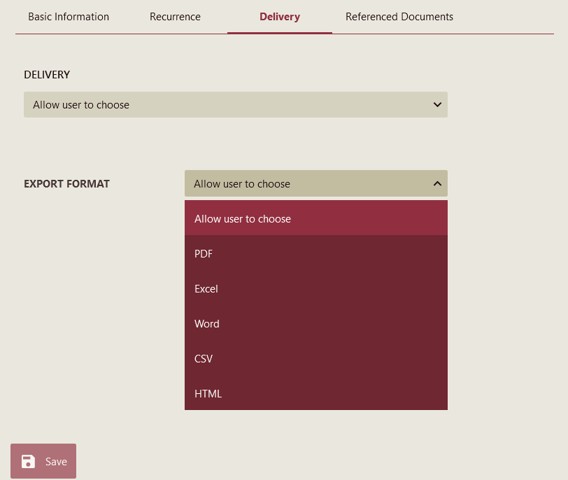 Report Export Format