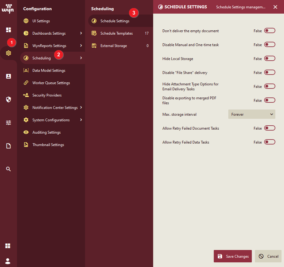 Schedule Settings Main
