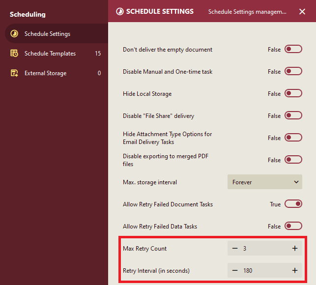 Schedule Settings True