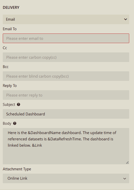 Scheduled dashboard e-mail