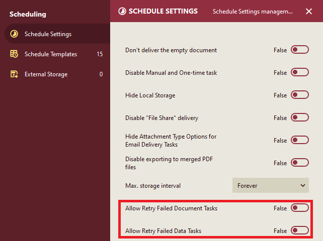 Schedule Settings