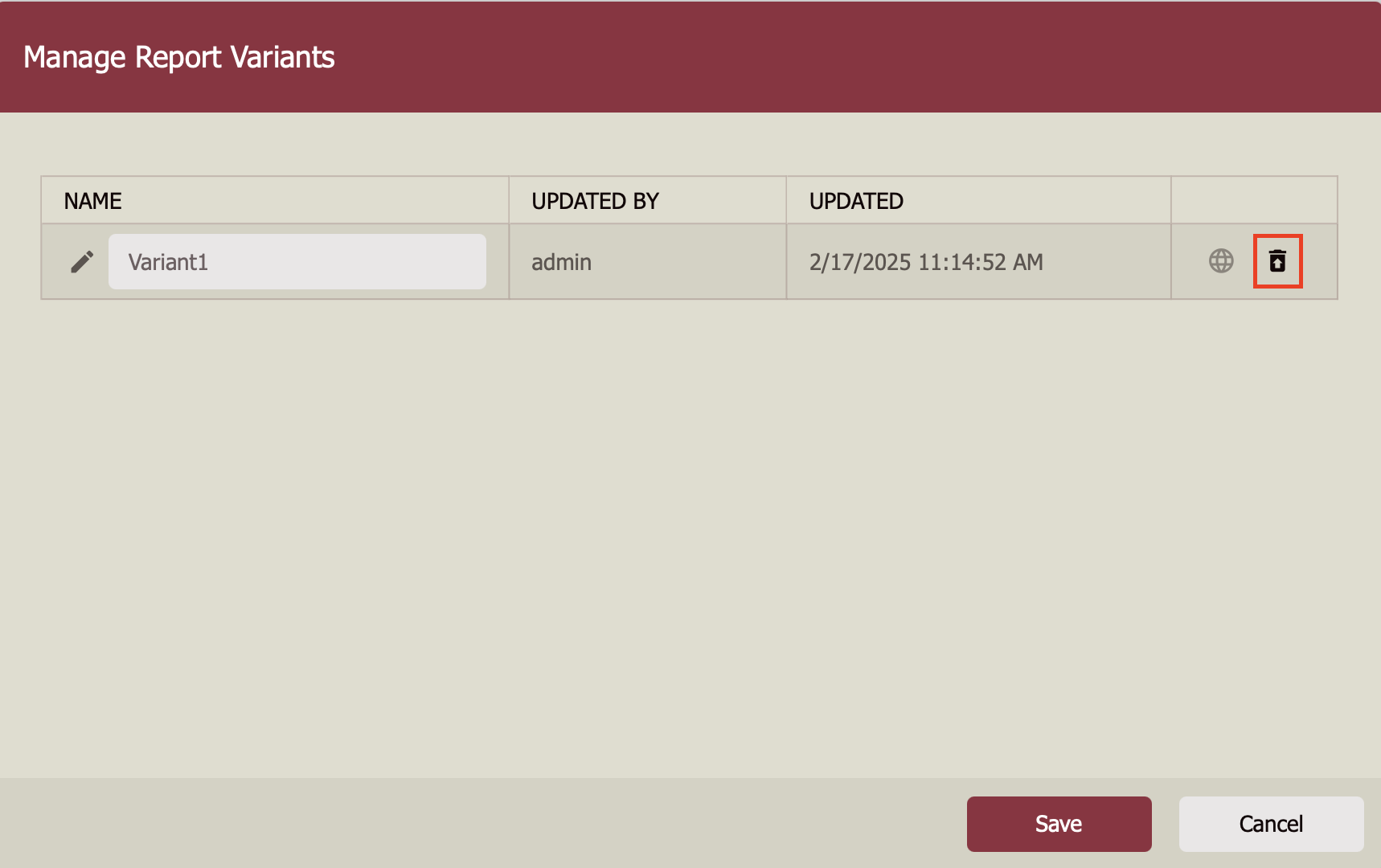 Delete Report Variant 2