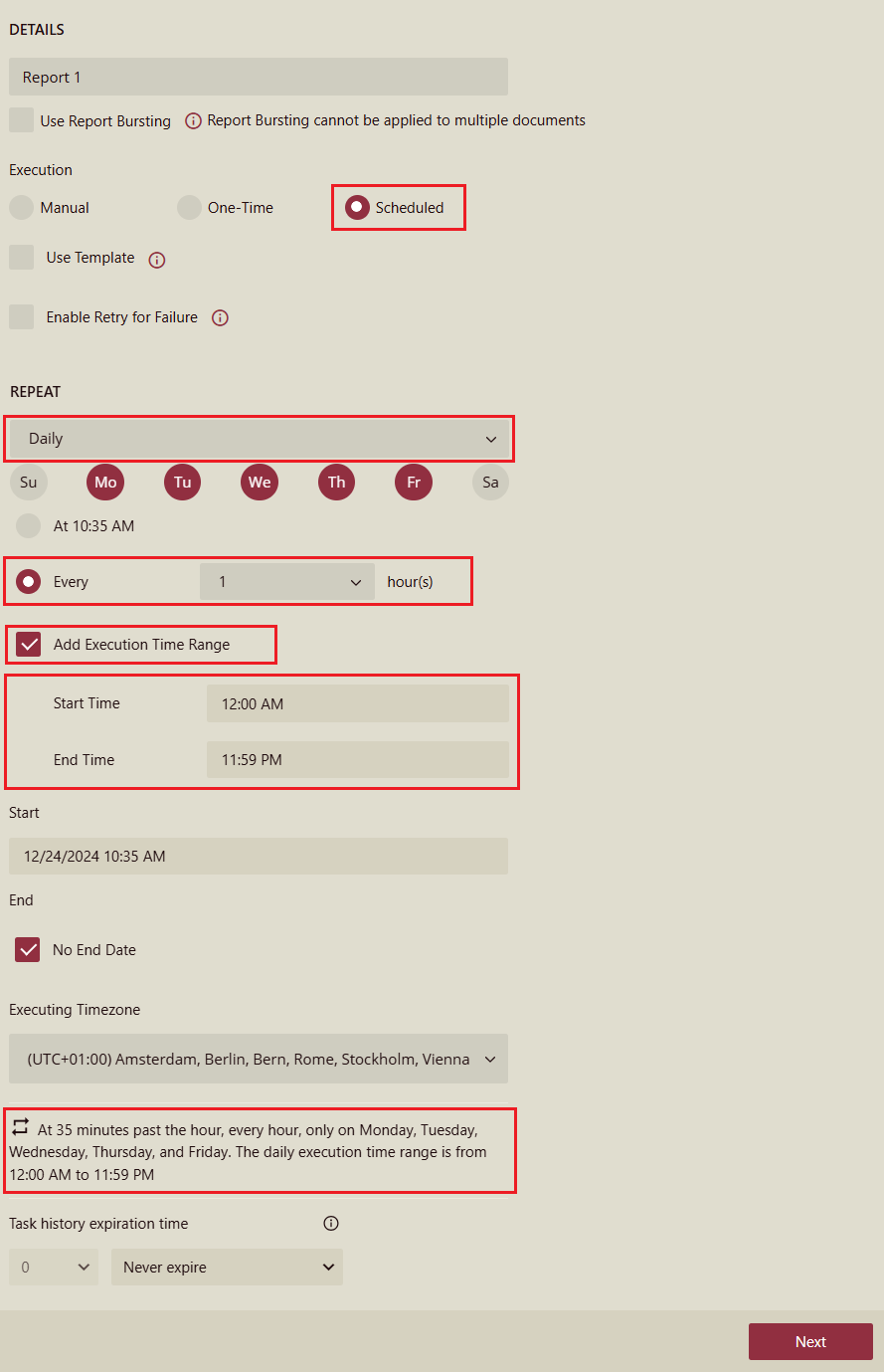 Add Execution Time Range