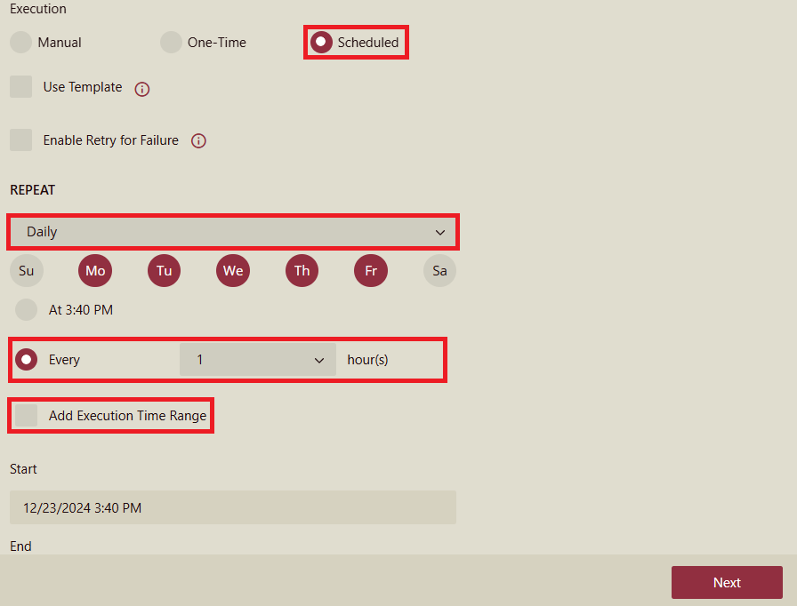 Scheduled task Add execution time Range