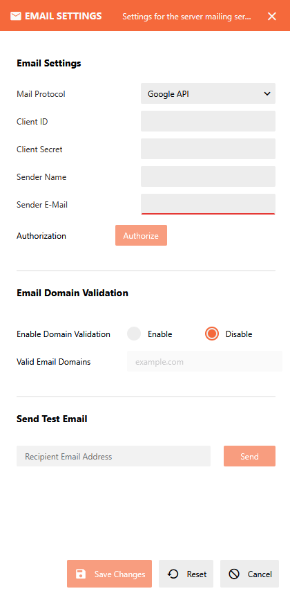 Email Settings for Google API