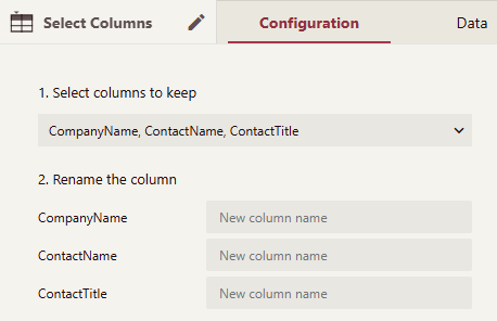 ETL Select Columns Configuration