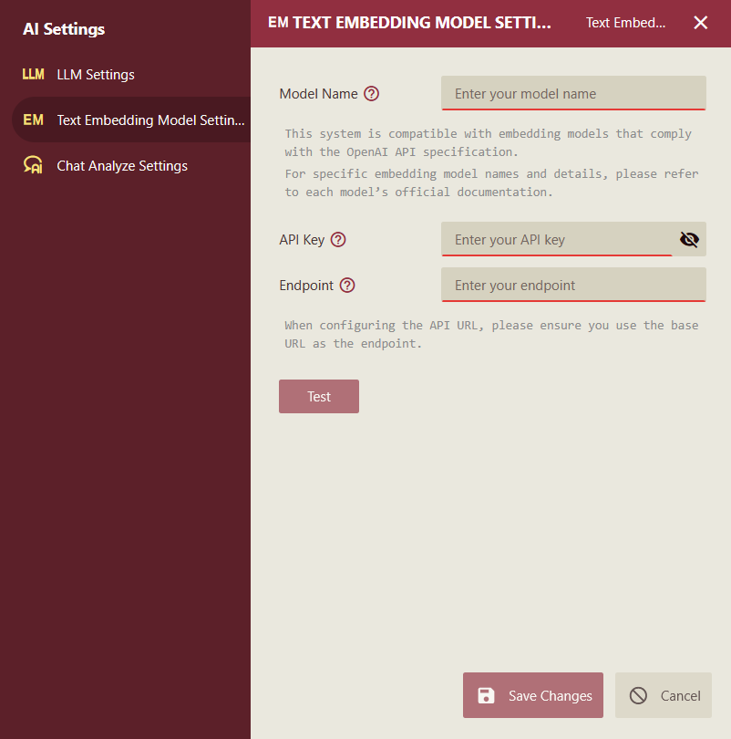 Text Embeddings Model Settings
