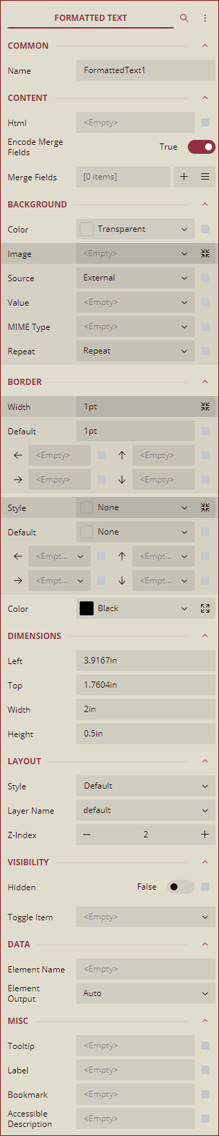 Formatted Text properties