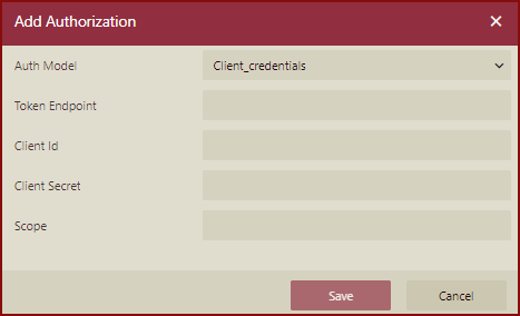 Add Authorization_Client crdentails dialog box