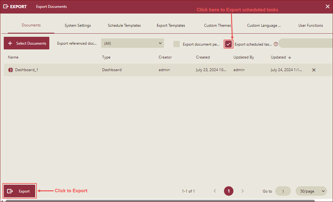 Export scheduled task option