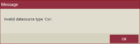Invalid datasorce type error message