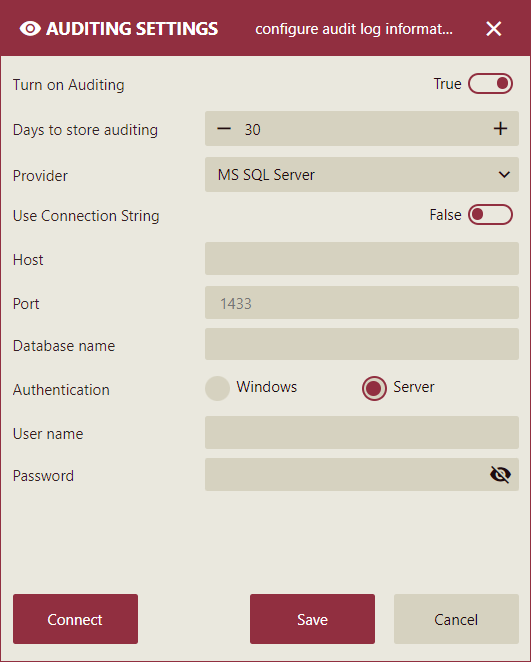 Configure audit log information on Admin portal