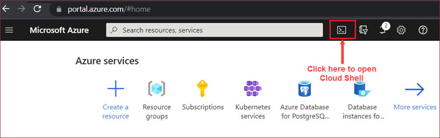 Open Cloud Sheel from Azure portal