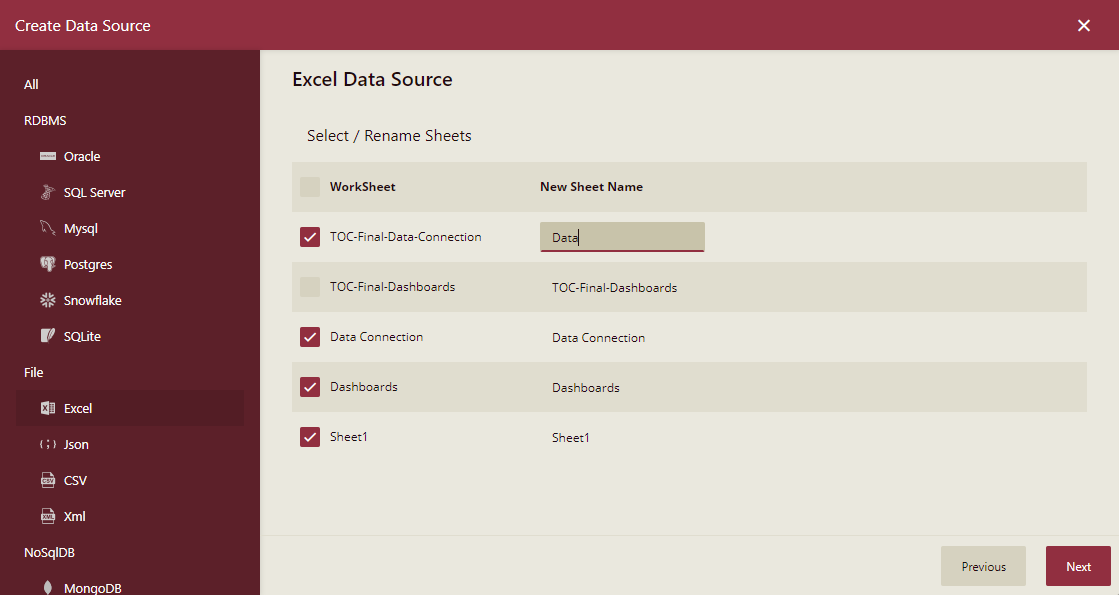 Rename Sheets in Create Data Source Dialog