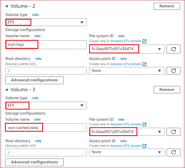 Create task definition - add volumes 2,3