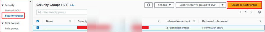 Create security group - click Create security group button 
