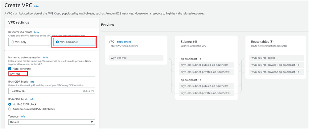 Create VPC using VPC and More option