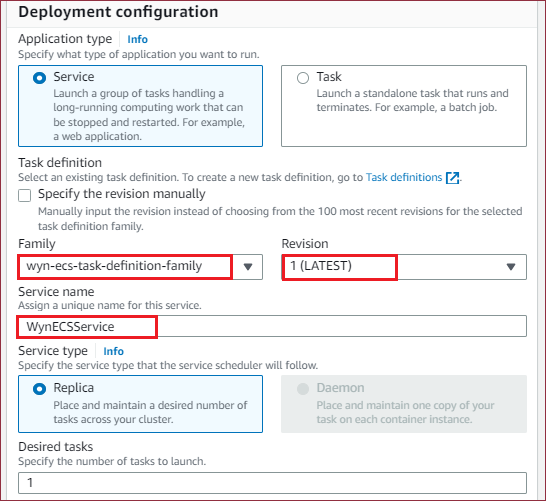 Create Task - deployment configuration