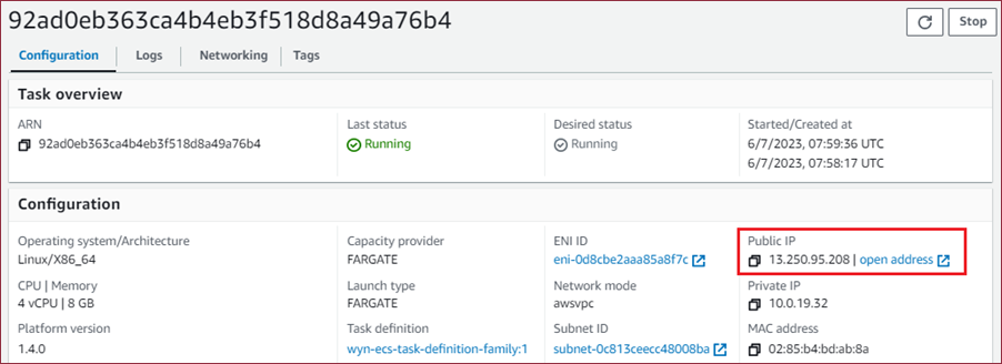 Create Task - public IP address