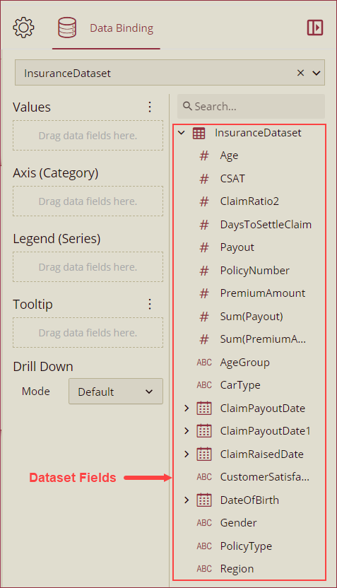 Drag and drop dataset fields