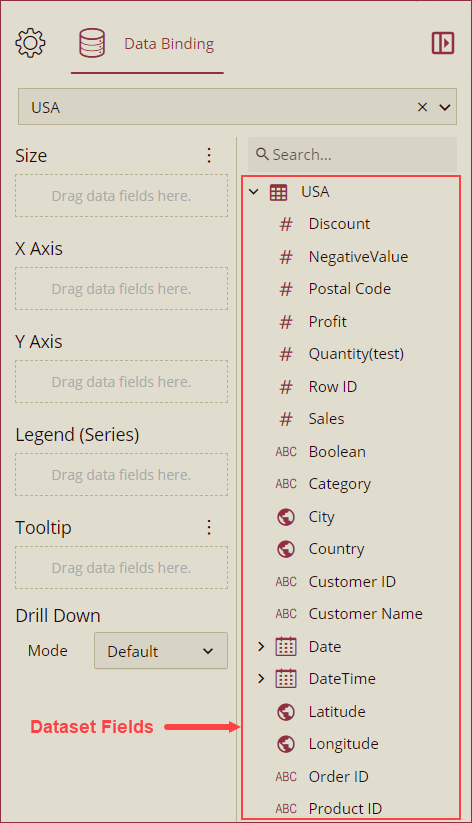 Drag and drop dataset fields