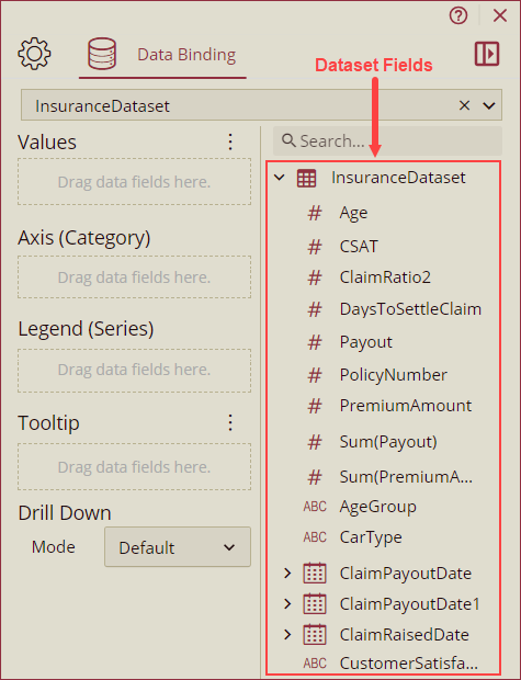 Add the data fields to the data containers