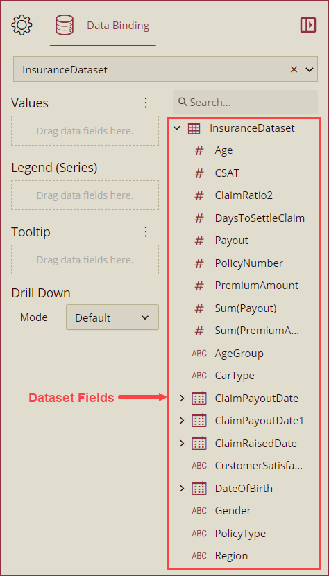 Drag and drop dataset fields