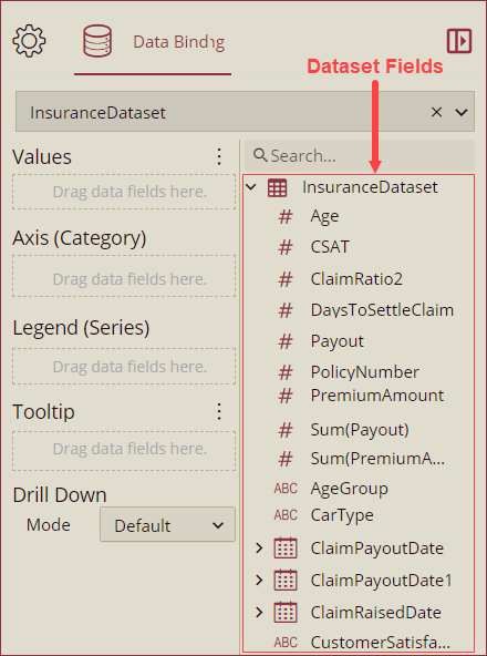 Drag and drop dataset fields