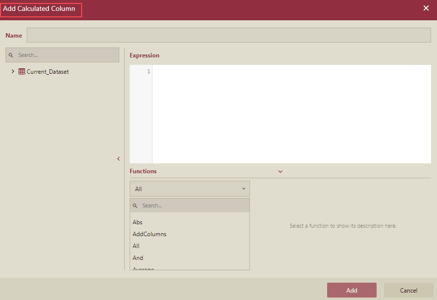 Calculated Column Dialog Box