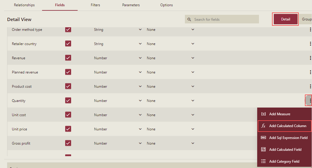 Add Calculated Column Option