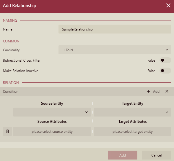 Add Relation Dialog in Model Editor