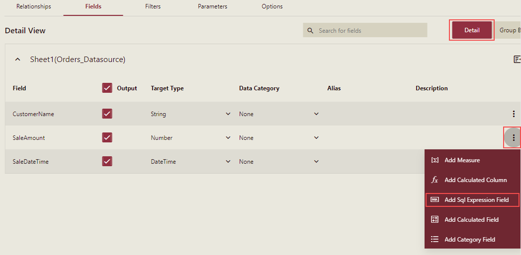 Add Sql Expression Field Option