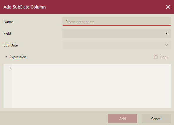 Add Aggregation Column Dialog Box