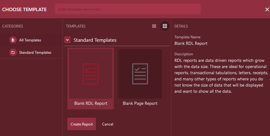 Choosing report templates