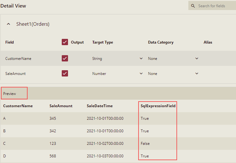 Preview Sql Expression Field 