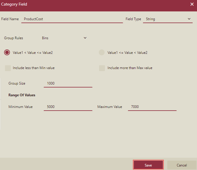 Product Cost category Field 