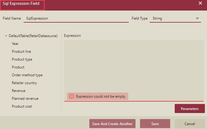 Sql Expression Field Dialog Box