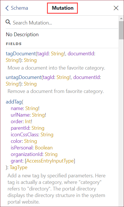 GraphiQL Documentation Explorer - Mutation