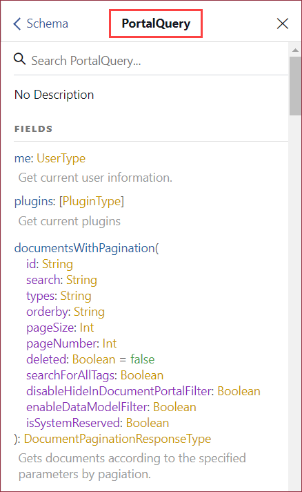 GraphiQL Documentation Explorer - Portal Query