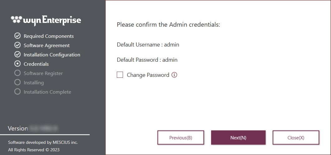 Confirm the Admin credentials