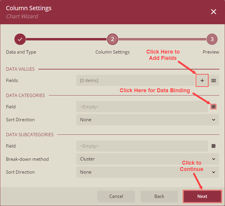 Step 2 - Column Settings